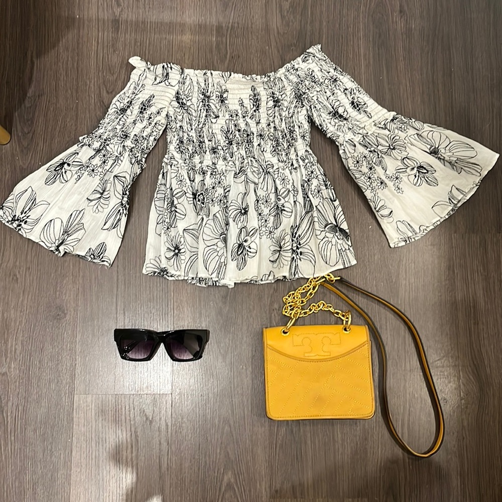 Max Studio Off the Shoulder Embroidered Top (TORY BURCH PURSE IS NOT FOR SALE)